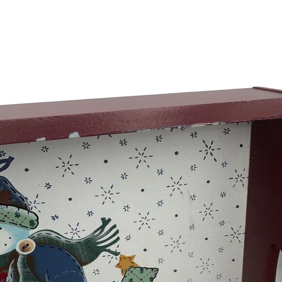 Wooden Serving Tray With Rustic Country Noel Snowman Scene - Picture 3 of 7